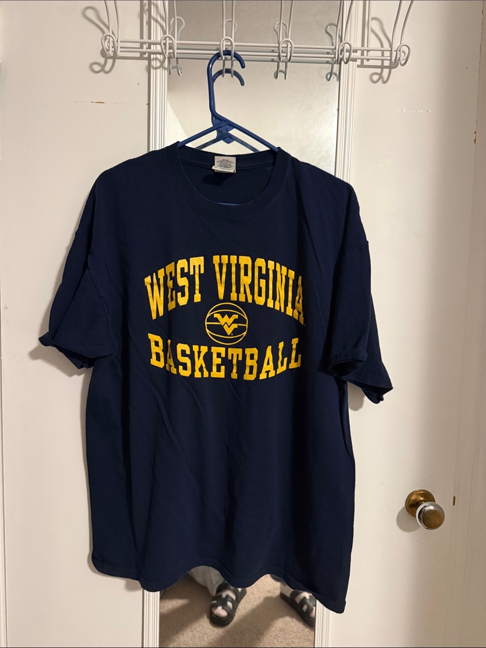 Gildan Navy West Virginia Basketball Tee with Yellow Logo